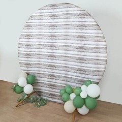 7.5 ft Rustic White Fitted Spandex Round Backdrop STAND COVER Wood Design Party