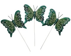 12PC 4″ Hunter + Silver Glitter Feather Butterfly Craft DIY Wedding Cake Topper