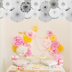 Hanging Paper Fans Party Set 8Pcs Decoration for Birthday(Silver White)