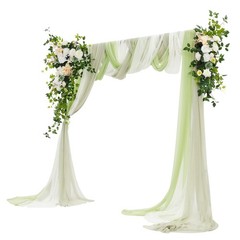Wedding Arch Draping Fabric 26.2 x 2.5FT Green Rose Artificial Flower Decor