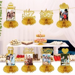 8Pcs Honeycomb Birthday Decorations – Gold Glitter Centerpieces for Women & M…