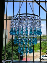 1PCS Assembled 50CM Hanger 22CM Centerpiece Frame w/Blue Pendant Acrylic Beads