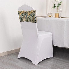 5 HUNTER GREEN GOLD Mesh Embroidered Sequins CHAIR SASHES Party Events