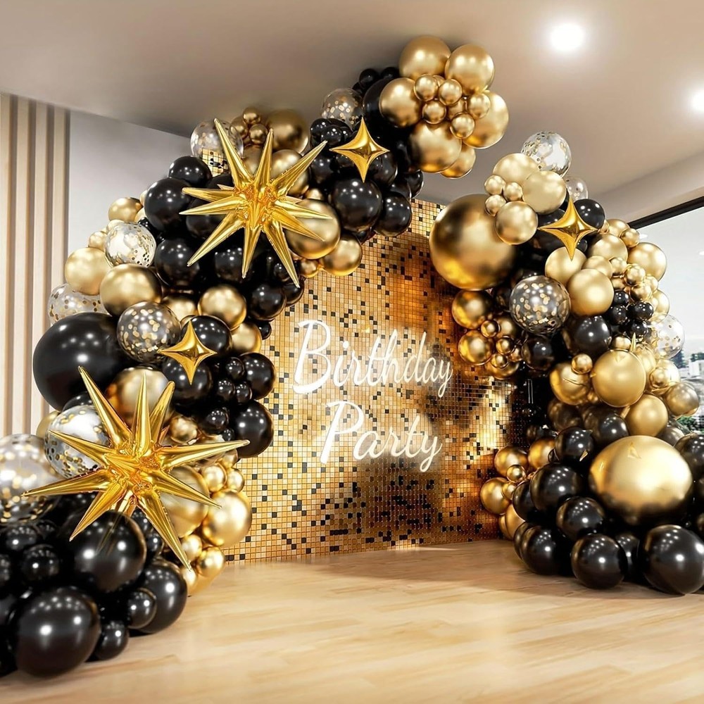 Black and Gold Balloon Arch Kit 117 PCS, Gold and Black Party Decorations, 20…