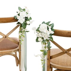 8pcs Wedding Aisle Pew Flowers Chair Decorations – White & Sage Green Arrangemen