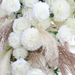Pu Fan Leaf Pampas Grass White Rose Flower Arrangement Wedding Backdrop Decor