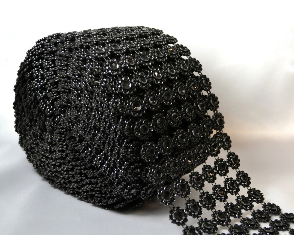 10YD Black Diamond Bling Mesh Rhinestone Ribbon Wrap Wedding Decoration 4″