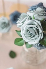 Ling’s Moment Artificial Flowers 25Pcs Dusty Blue & Navy Roses Decor w/Stems,…