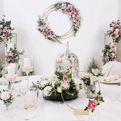 5 Pieces 8 Inch Metal Floral Centerpiece Strips 5 Wooden Stands for Table1603