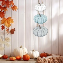 Fall Door Decor White Blue Pumpkin Wall Decor Wooden Front Door Hanger Sign f…