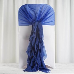 Royal Blue Premium Curly Chiffon CHAIRS Covers Cap SASHES Bows Ties Wedding