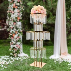 Crystal Wedding Vases Iron Flower Rack Electroplated Stand Shelf Floor Mount