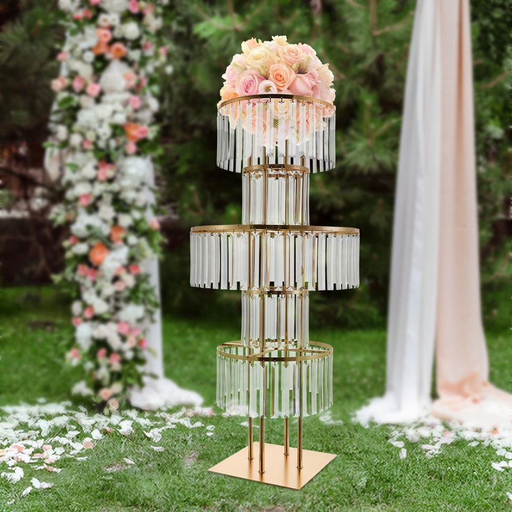 Crystal Wedding Vases Iron Flower Rack Electroplated Stand Shelf Floor Mount