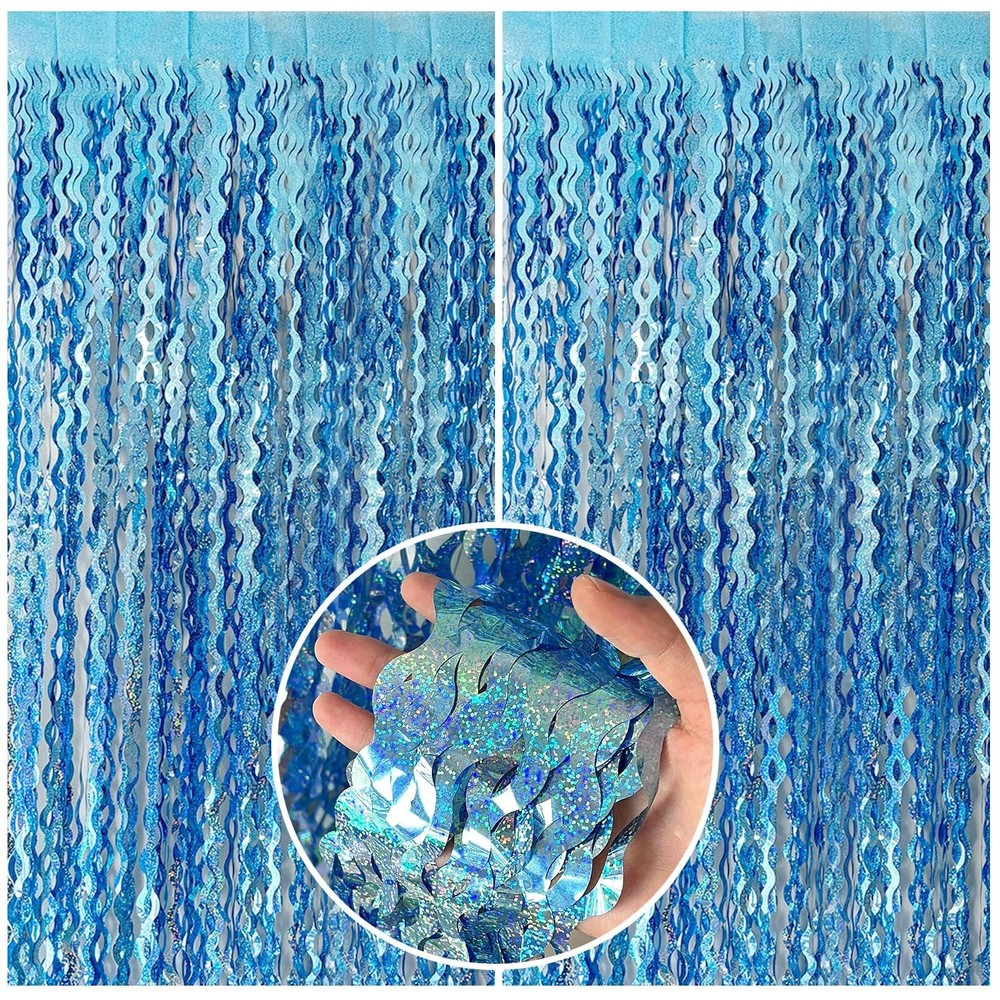 Tinsel Foil Fringe Curtains Wavy Backdrop for Parties Sparkle Metallic Wavy F…