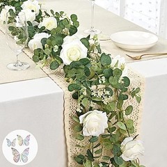 6 Ft White Flower Garland with 3D Butterfly, Artificial White Rose a