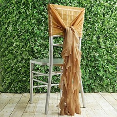 Gold Premium CHAIR COVER with Curly Chiffon Ruffled SASHES Wedding Decorations