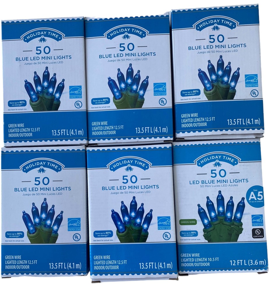 Holiday Time 50 LED Blue Mini Lights. Save Energy Green Wire. Lot Of 6