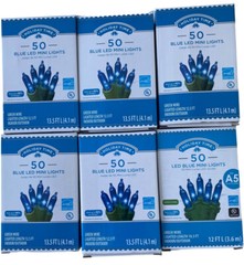 Holiday Time 50 LED Blue Mini Lights. Save Energy Green Wire. Lot Of 6
