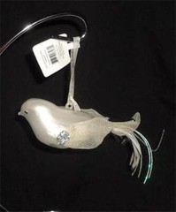 Silvestri Satin White Glass Bird Ornament Winter Wedding Decor Holiday Elegance