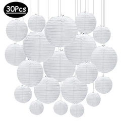 30Pcs/Set White Paper Lanterns Chinese Hanging round Lantern Lamp for Wedding An