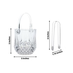 3 Clear pack Plastic Small Ice Buckets with Handle and Tongs in Crystal-Cut