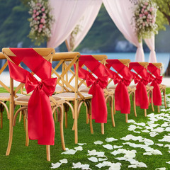 10 Pcs Red Satin Chair Sashes Bows Universal Chair Cover for Wedding Reception