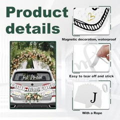 4Pcs Just Married Wedding Car Decorations Car Decor Kit with Large Ornate