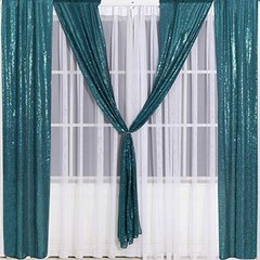 2ft x 8ft x 2Pcs Sequin Photography Backdrop Curtain for 2pcs-2ftx8ft Teal