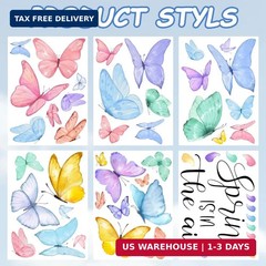6 Sheets Spring Window Clings, Watercolor Butterfly Spring Decals, Remova