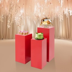 3PCS Metal Display Pedestal Stand Red Display Pillars for Birthday Party Wedding