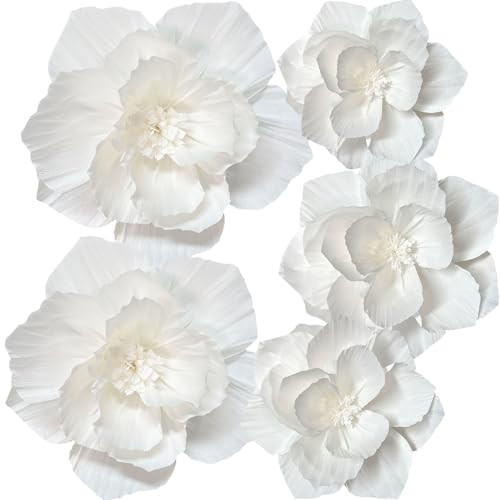 White Paper Flowers Artificial 3D Wall Décor Wedding Birthday Bridal Baby