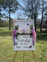 Butterfly Party Sign with Floral Design / Cut Off Floral Custom Signage