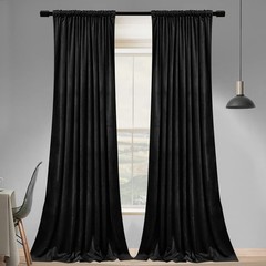 SNITIE Black 108 in Long Velvet Curtains with Back Tab and Rod Pocket | Therm…