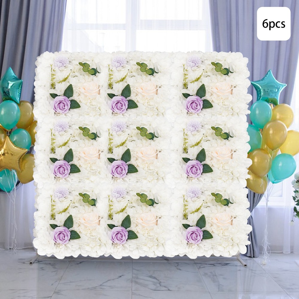 6X Artificial Flower Wall 15×15″ White Dahlia Purple Rose Panels Wedding Decor