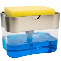S&T INC. Dish Soap Dispenser and Sponge Holder for 13 oz, Metallic Grey