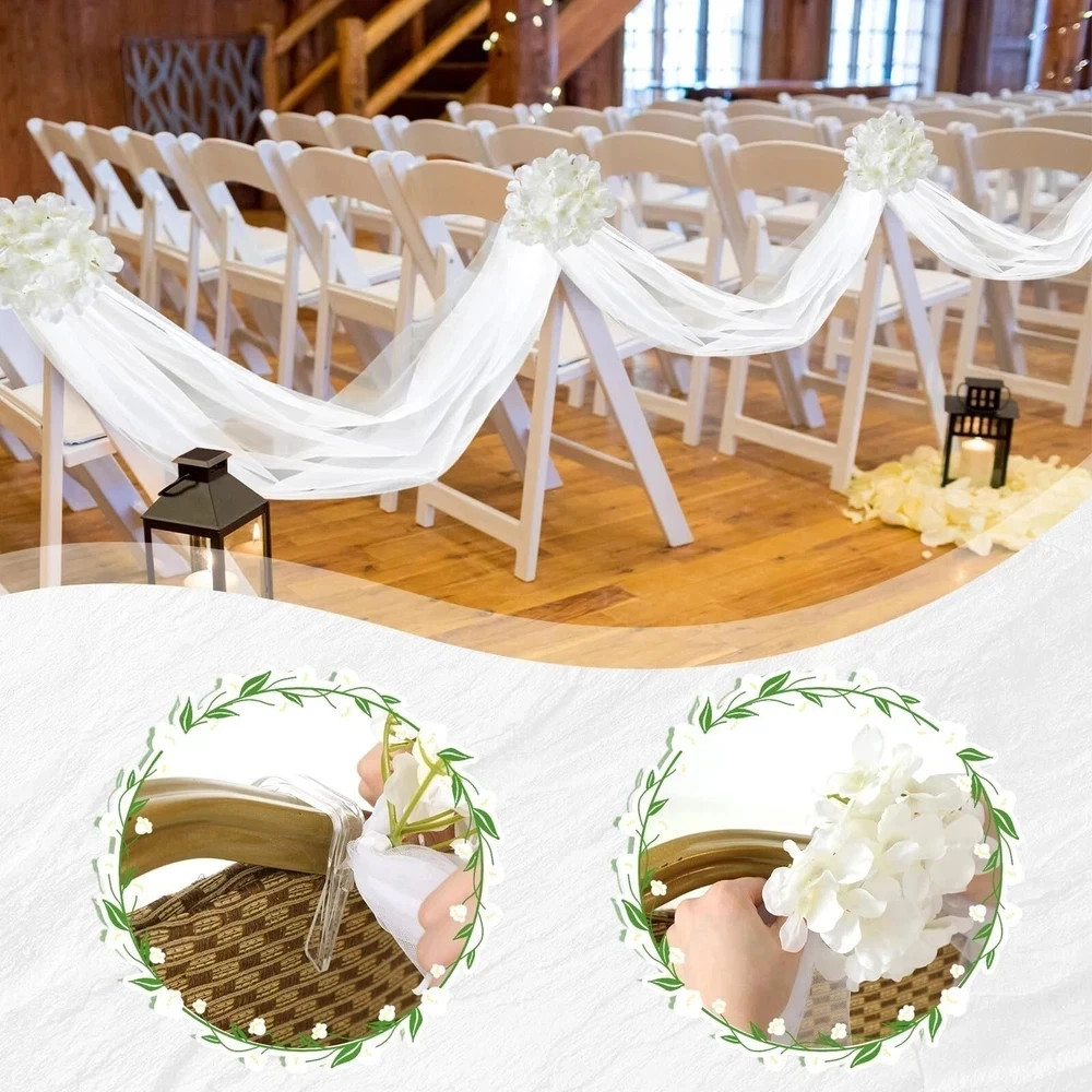 34 Pcs Church Pew Wedding Decorations White Fabric Tulle Silk Hydrangea Pew C…
