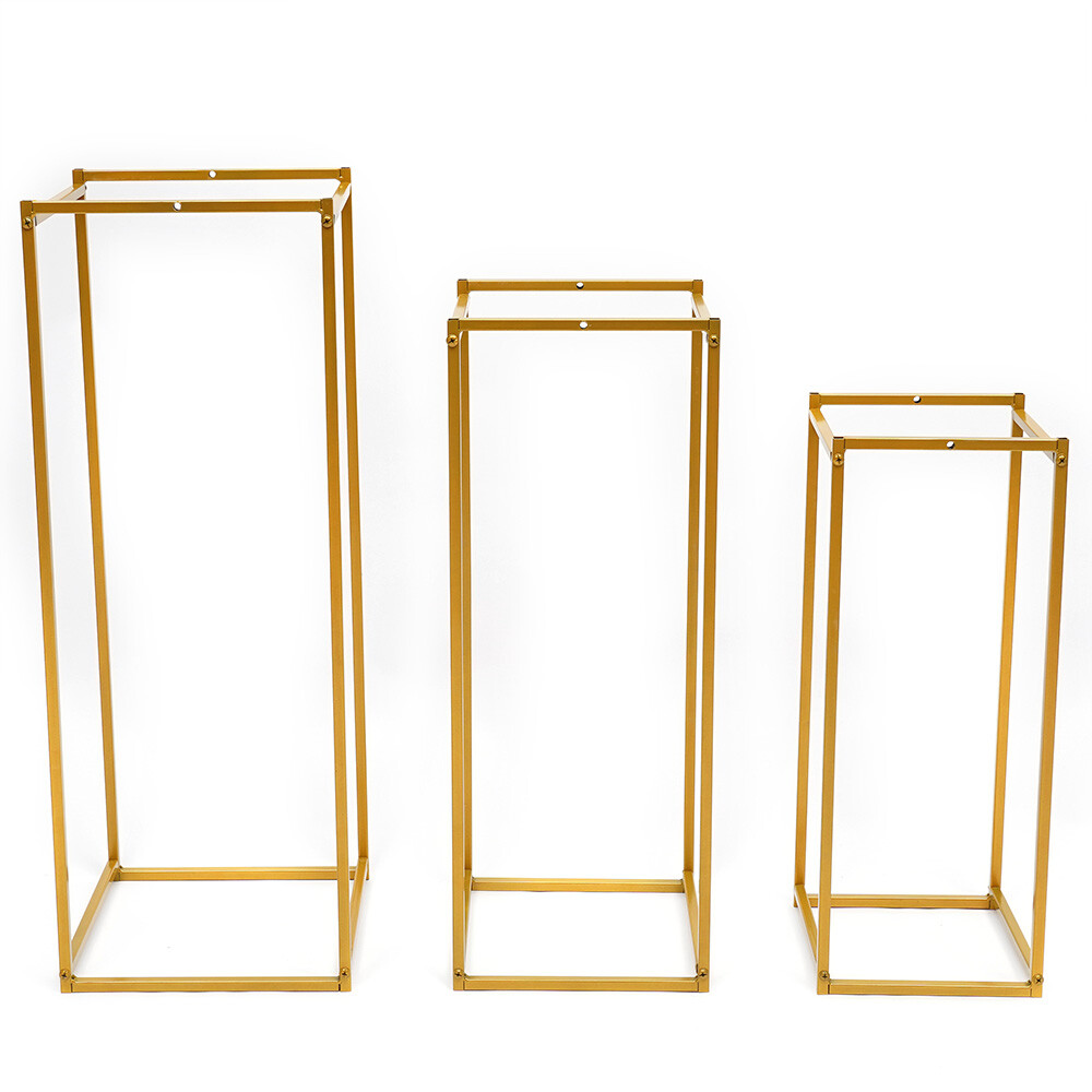 3 Durable Metal Wedding Flower Stands Rectangular Rack Vase Plant Golden Rack