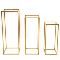 3 Durable Metal Wedding Flower Stands Rectangular Rack Vase Plant Golden Rack