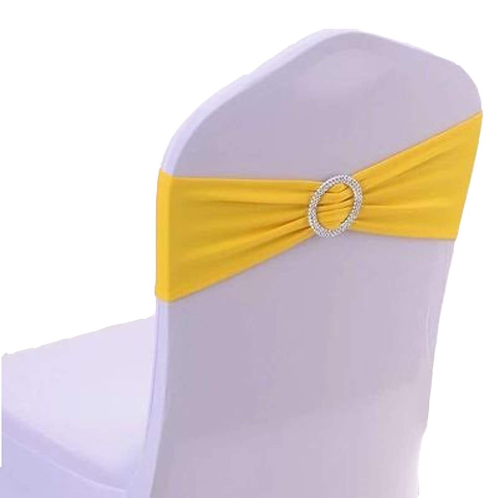 100PCS Bright Yellow Stretch Chair Sashes Bows Elastic Chair Bands with Buckl…