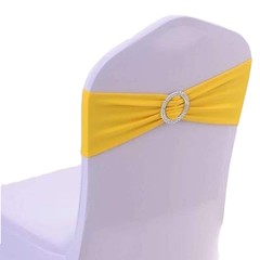 100PCS Bright Yellow Stretch Chair Sashes Bows Elastic Chair Bands with Buckl…