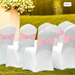10pcs Stretch Chair Sashes Bows，Wedding Party Event Decorations- Pink
