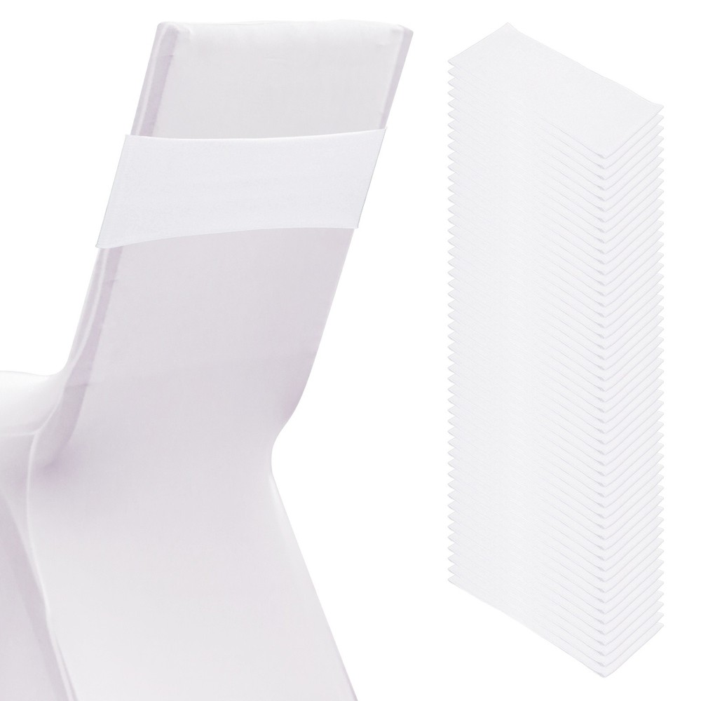 50 Pcs Spandex Chair Sashes Bows with Slider Buckle, White