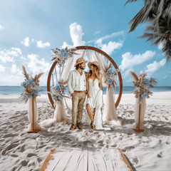 7.9FT Round Wooden Wedding Arch – Elegant Backdrop for Weddings & Celebrations