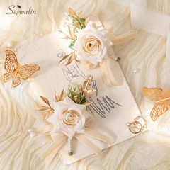6 Pcs Champagne Boutonniere for Men Wedding, Groom and Best Man Boutonniere with