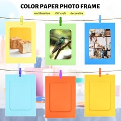 Pack Paper Picture Frames, 4×6 Colorful Photo Holder with Wooden Clips and 50