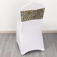 5 HUNTER GREEN GOLD Mesh Embroidered Sequins CHAIR SASHES Party Events