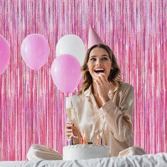 2 Pack Glitter Pink Backdrop, 3.28 FT x 7.05 FT Birthday Party Decorations,
