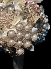 Handmade Bridal Brooch Bouquet Champagne Ivory Pearls Rhinestone Wedding