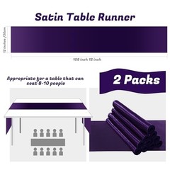 2 Pack Table Runners 12 x 108 Inch, Rectangular Smooth Satin Silk 2Pack Purple