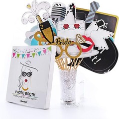 Capture Joy: 52 Count Wedding Photo Booth Props with Gold Glitter & Accessories